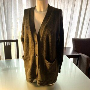 UniQlo Army Green V-Neck Cardigan Sweater Size L Large Oversized
